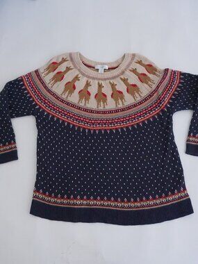 CJ Banks Navy Fair Isle Reindeer Alpaca Animal Knit Sweater Nordic Deer Print 1X